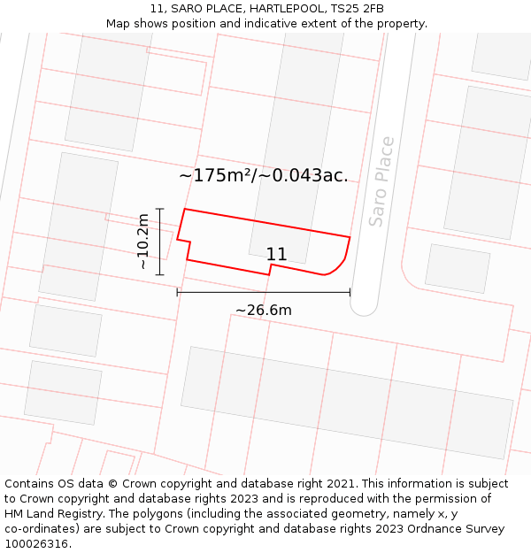 11, SARO PLACE, HARTLEPOOL, TS25 2FB: Plot and title map