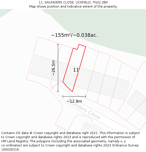 11, SAUNDERS CLOSE, UCKFIELD, TN22 2BX: Plot and title map