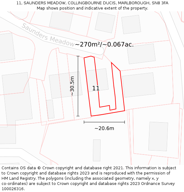 11, SAUNDERS MEADOW, COLLINGBOURNE DUCIS, MARLBOROUGH, SN8 3FA: Plot and title map