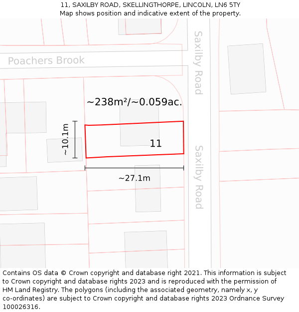 11, SAXILBY ROAD, SKELLINGTHORPE, LINCOLN, LN6 5TY: Plot and title map