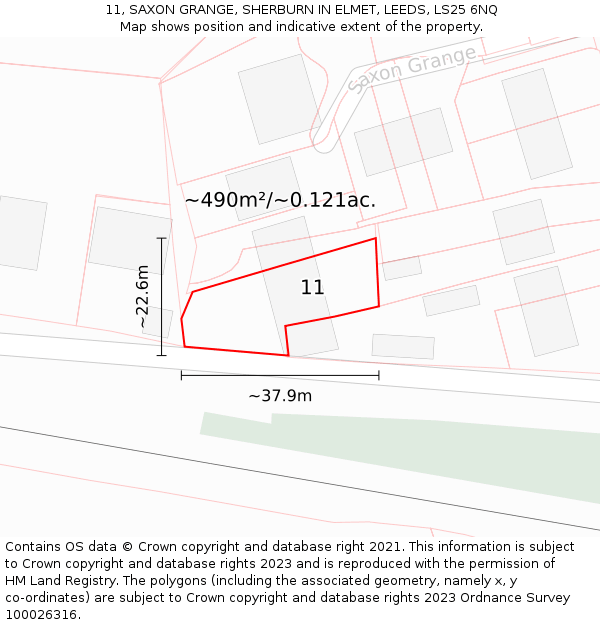 11, SAXON GRANGE, SHERBURN IN ELMET, LEEDS, LS25 6NQ: Plot and title map