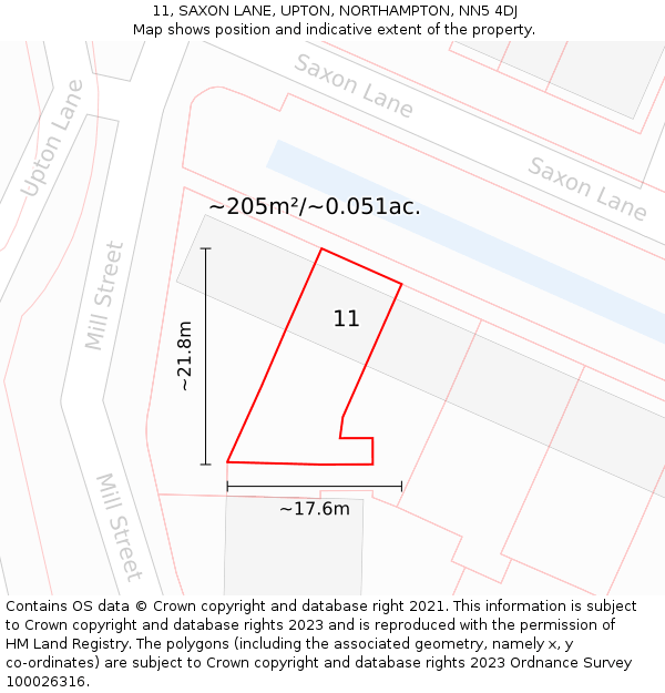 11, SAXON LANE, UPTON, NORTHAMPTON, NN5 4DJ: Plot and title map