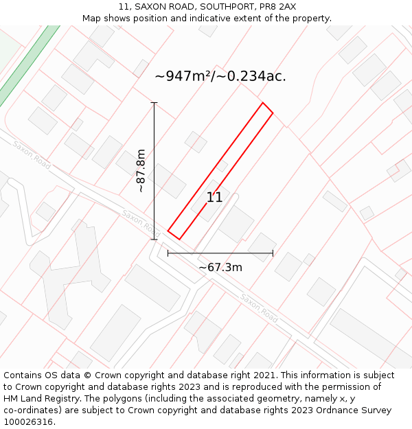 11, SAXON ROAD, SOUTHPORT, PR8 2AX: Plot and title map