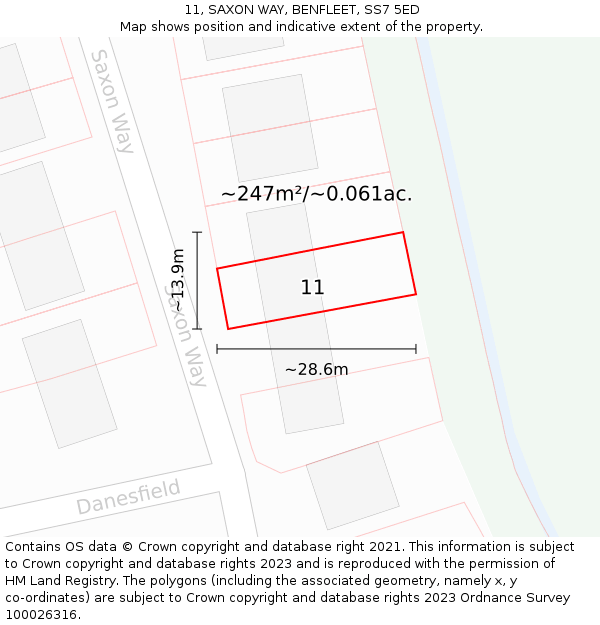 11, SAXON WAY, BENFLEET, SS7 5ED: Plot and title map
