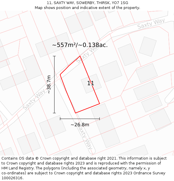 11, SAXTY WAY, SOWERBY, THIRSK, YO7 1SG: Plot and title map