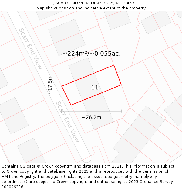 11, SCARR END VIEW, DEWSBURY, WF13 4NX: Plot and title map
