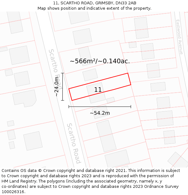 11, SCARTHO ROAD, GRIMSBY, DN33 2AB: Plot and title map