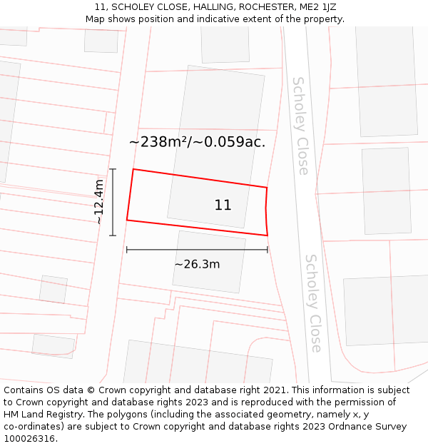 11, SCHOLEY CLOSE, HALLING, ROCHESTER, ME2 1JZ: Plot and title map
