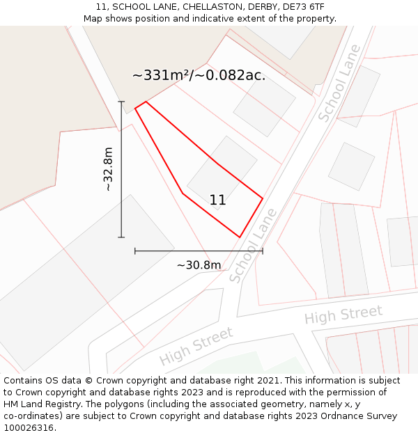 11, SCHOOL LANE, CHELLASTON, DERBY, DE73 6TF: Plot and title map