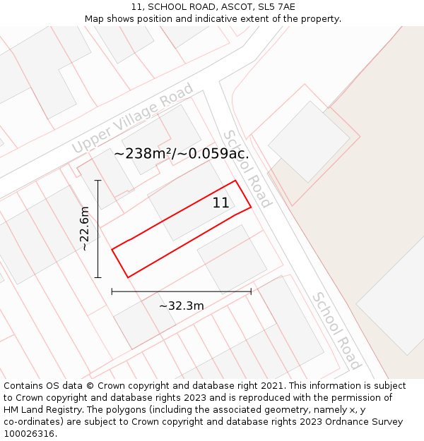 11, SCHOOL ROAD, ASCOT, SL5 7AE: Plot and title map