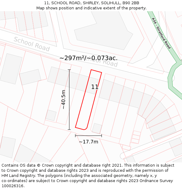 11, SCHOOL ROAD, SHIRLEY, SOLIHULL, B90 2BB: Plot and title map