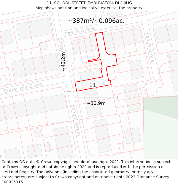 11, SCHOOL STREET, DARLINGTON, DL3 0UG: Plot and title map