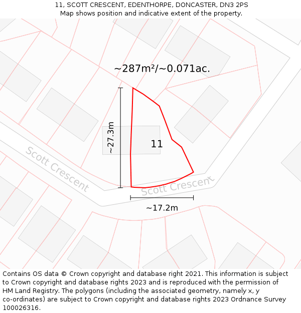 11, SCOTT CRESCENT, EDENTHORPE, DONCASTER, DN3 2PS: Plot and title map