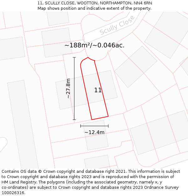 11, SCULLY CLOSE, WOOTTON, NORTHAMPTON, NN4 6RN: Plot and title map
