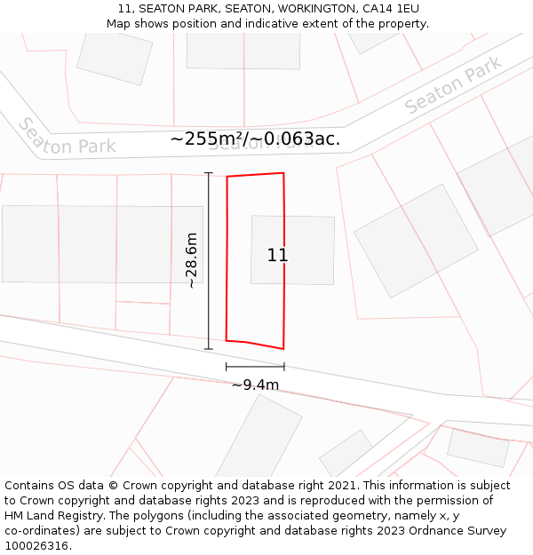 11, SEATON PARK, SEATON, WORKINGTON, CA14 1EU: Plot and title map