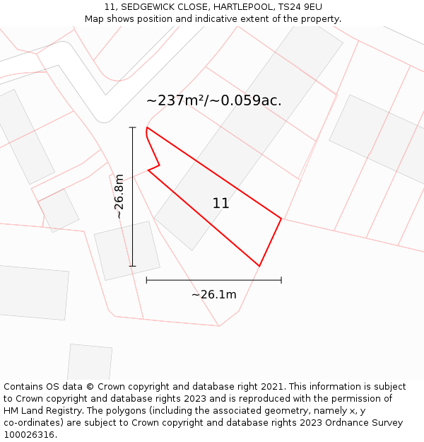 11, SEDGEWICK CLOSE, HARTLEPOOL, TS24 9EU: Plot and title map
