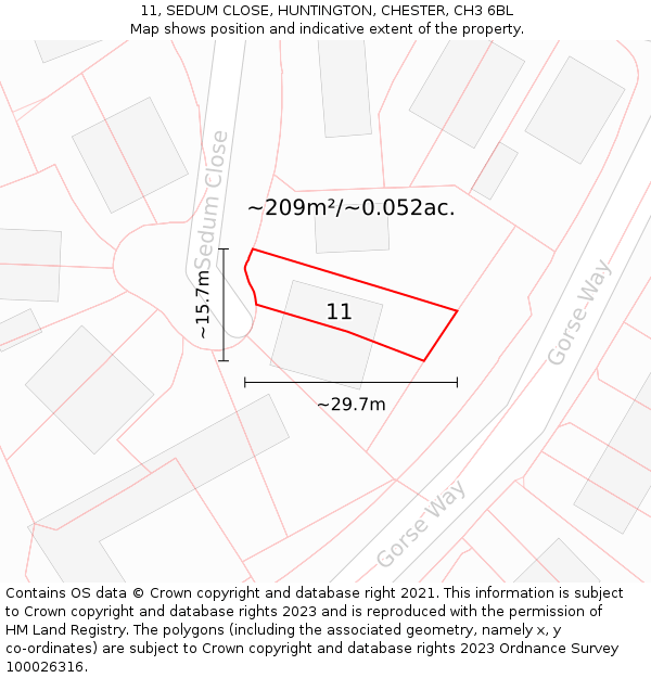 11, SEDUM CLOSE, HUNTINGTON, CHESTER, CH3 6BL: Plot and title map