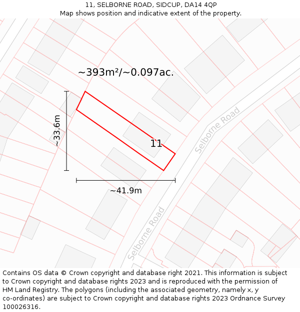 11, SELBORNE ROAD, SIDCUP, DA14 4QP: Plot and title map