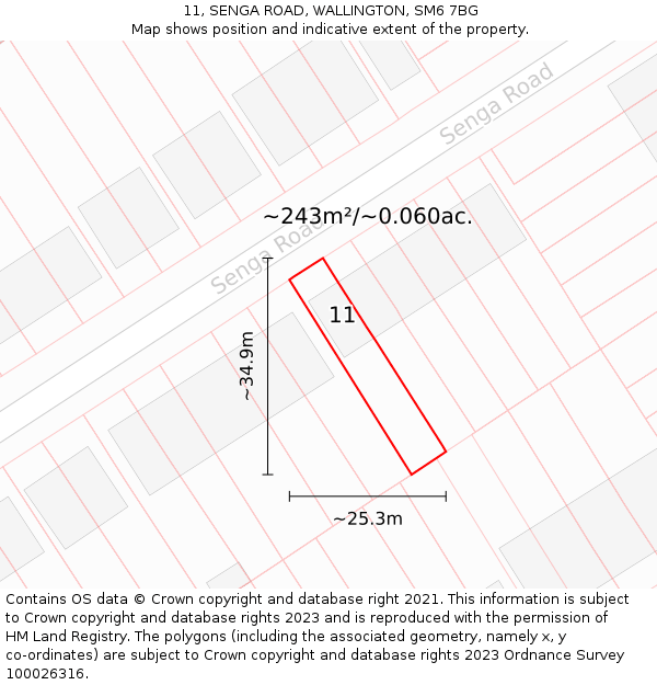 11, SENGA ROAD, WALLINGTON, SM6 7BG: Plot and title map