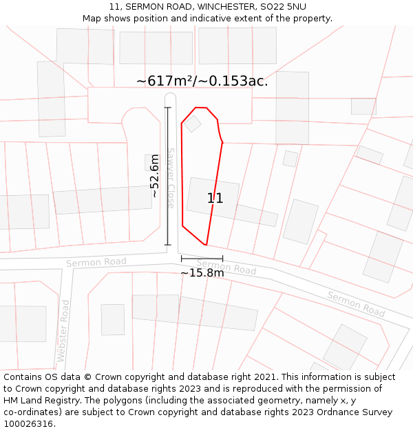 11, SERMON ROAD, WINCHESTER, SO22 5NU: Plot and title map