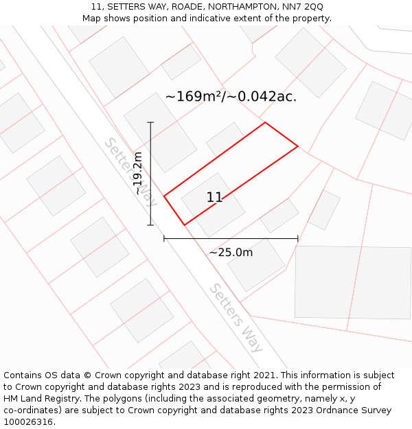 11, SETTERS WAY, ROADE, NORTHAMPTON, NN7 2QQ: Plot and title map