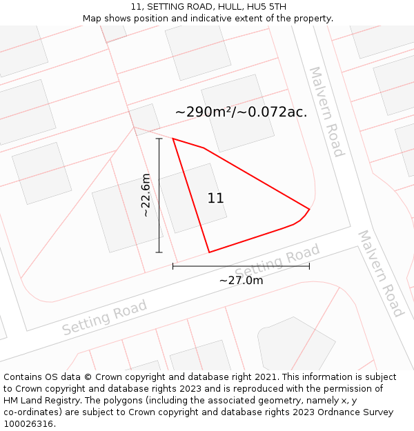 11, SETTING ROAD, HULL, HU5 5TH: Plot and title map