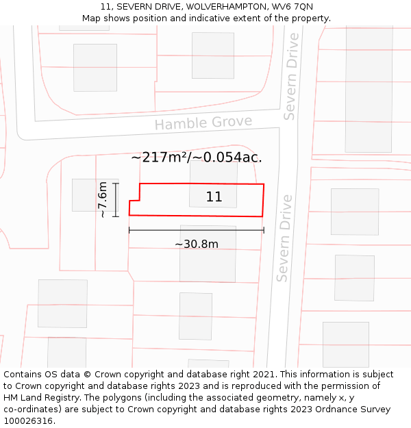 11, SEVERN DRIVE, WOLVERHAMPTON, WV6 7QN: Plot and title map