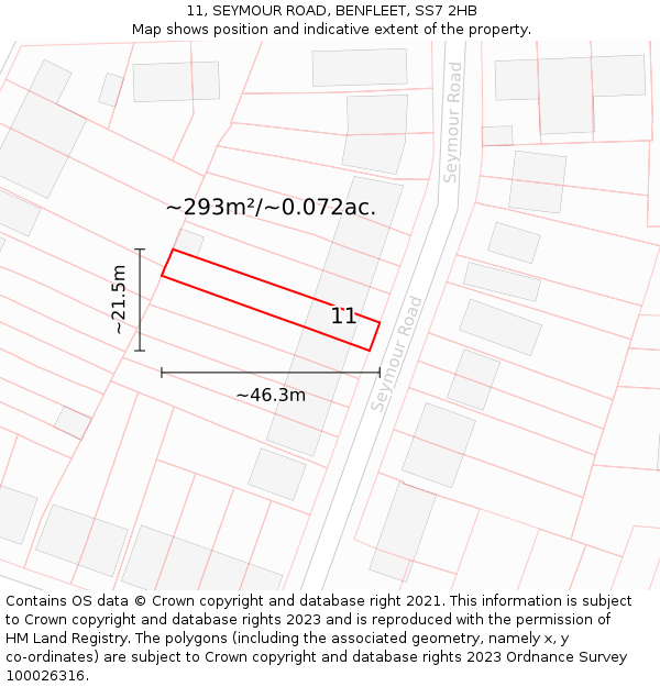 11, SEYMOUR ROAD, BENFLEET, SS7 2HB: Plot and title map