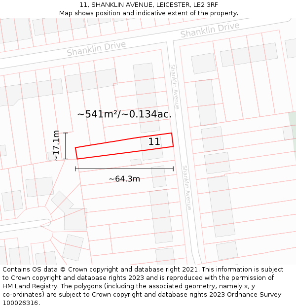 11, SHANKLIN AVENUE, LEICESTER, LE2 3RF: Plot and title map