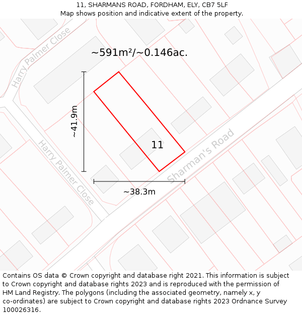 11, SHARMANS ROAD, FORDHAM, ELY, CB7 5LF: Plot and title map
