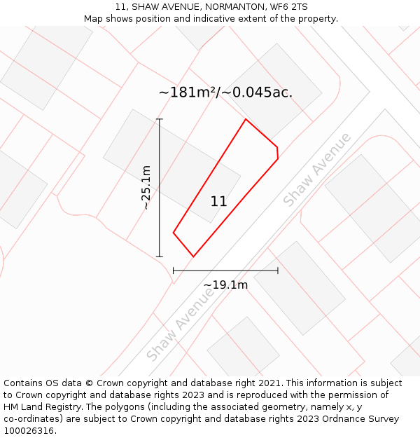 11, SHAW AVENUE, NORMANTON, WF6 2TS: Plot and title map