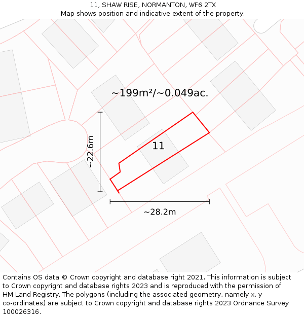 11, SHAW RISE, NORMANTON, WF6 2TX: Plot and title map