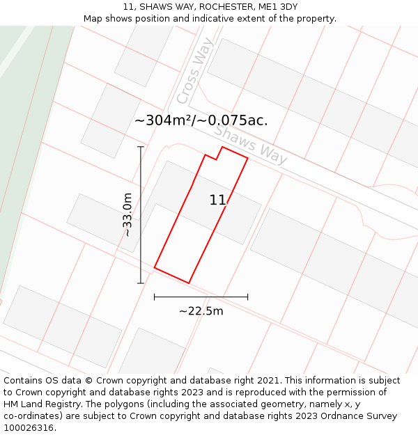 11, SHAWS WAY, ROCHESTER, ME1 3DY: Plot and title map