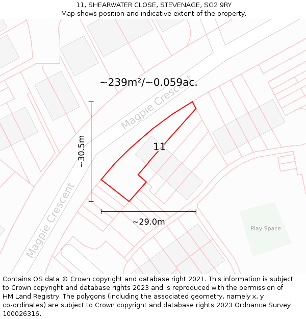 11, SHEARWATER CLOSE, STEVENAGE, SG2 9RY: Plot and title map