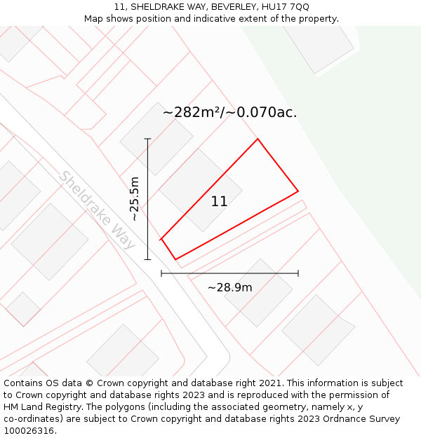 11, SHELDRAKE WAY, BEVERLEY, HU17 7QQ: Plot and title map