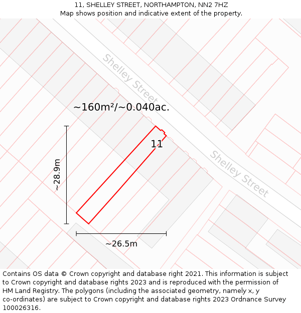 11, SHELLEY STREET, NORTHAMPTON, NN2 7HZ: Plot and title map
