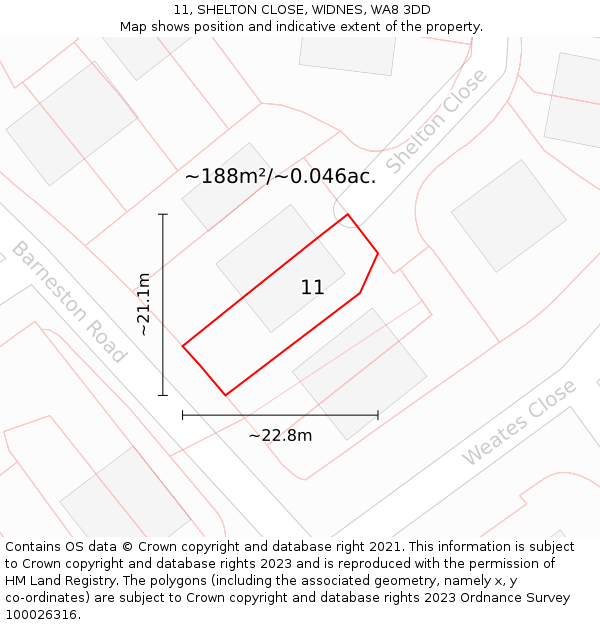 11, SHELTON CLOSE, WIDNES, WA8 3DD: Plot and title map