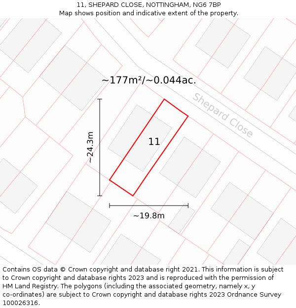 11, SHEPARD CLOSE, NOTTINGHAM, NG6 7BP: Plot and title map