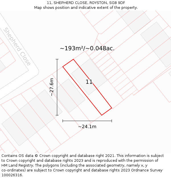 11, SHEPHERD CLOSE, ROYSTON, SG8 9DF: Plot and title map