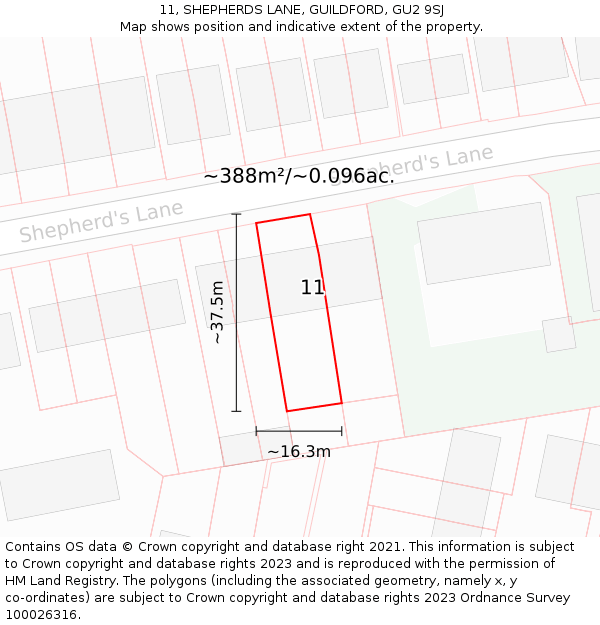 11, SHEPHERDS LANE, GUILDFORD, GU2 9SJ: Plot and title map