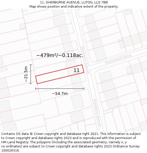 11, SHERBORNE AVENUE, LUTON, LU2 7BB: Plot and title map