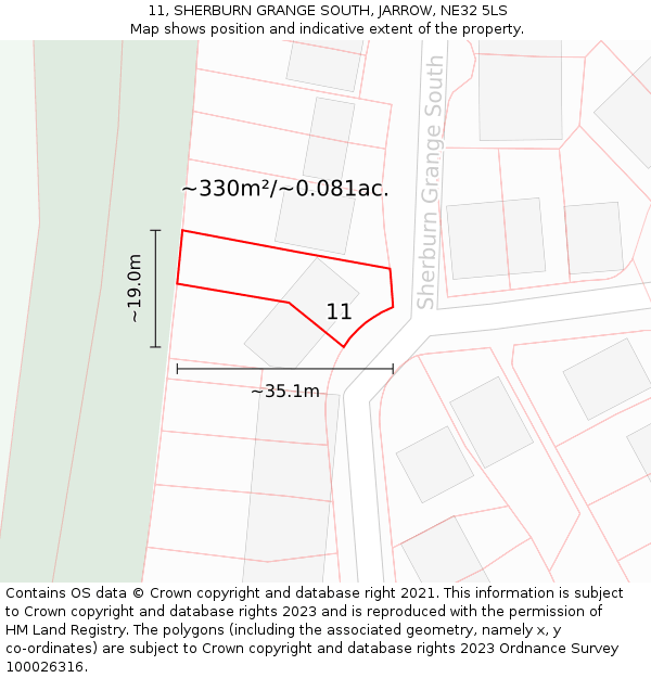 11, SHERBURN GRANGE SOUTH, JARROW, NE32 5LS: Plot and title map