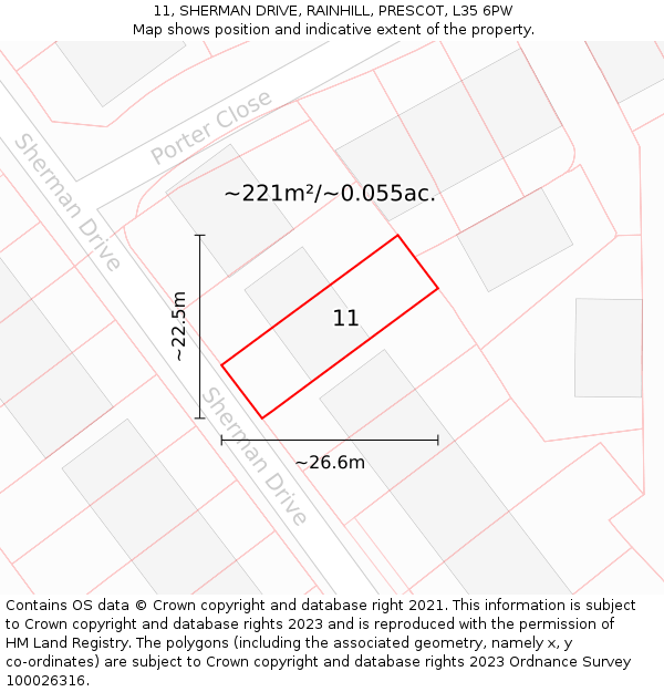 11, SHERMAN DRIVE, RAINHILL, PRESCOT, L35 6PW: Plot and title map
