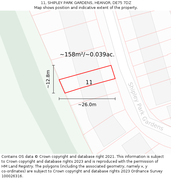 11, SHIPLEY PARK GARDENS, HEANOR, DE75 7DZ: Plot and title map