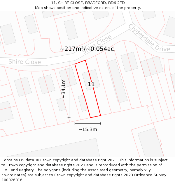 11, SHIRE CLOSE, BRADFORD, BD6 2ED: Plot and title map