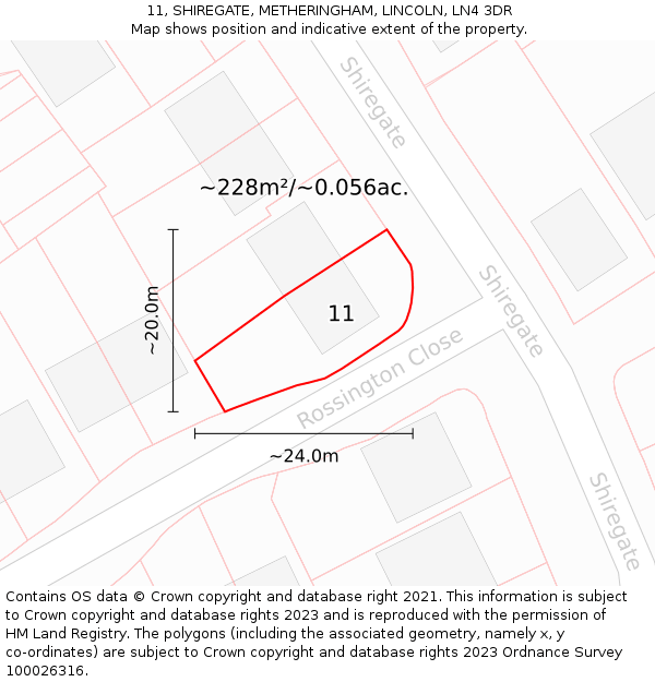 11, SHIREGATE, METHERINGHAM, LINCOLN, LN4 3DR: Plot and title map