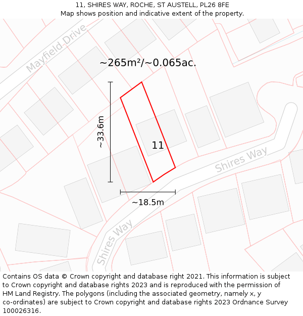 11, SHIRES WAY, ROCHE, ST AUSTELL, PL26 8FE: Plot and title map