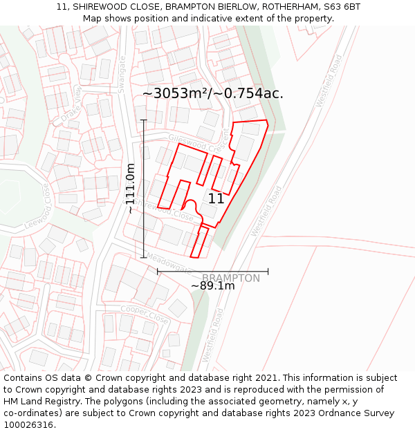 11, SHIREWOOD CLOSE, BRAMPTON BIERLOW, ROTHERHAM, S63 6BT: Plot and title map