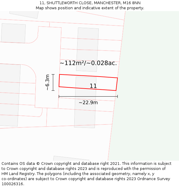 11, SHUTTLEWORTH CLOSE, MANCHESTER, M16 8NN: Plot and title map