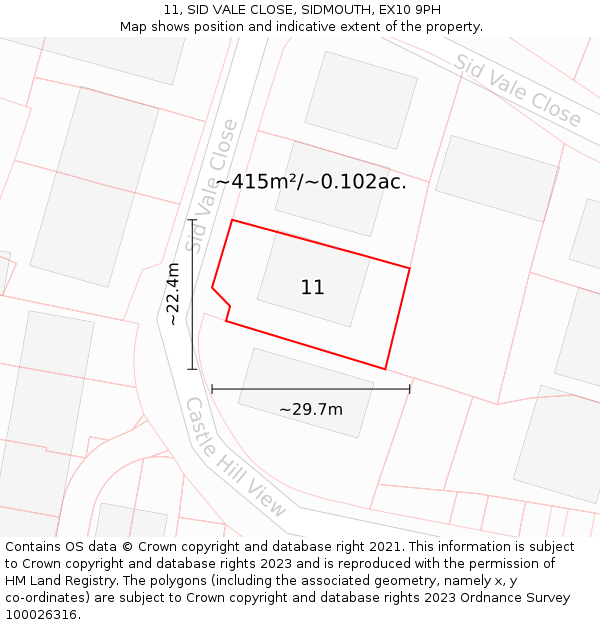 11, SID VALE CLOSE, SIDMOUTH, EX10 9PH: Plot and title map